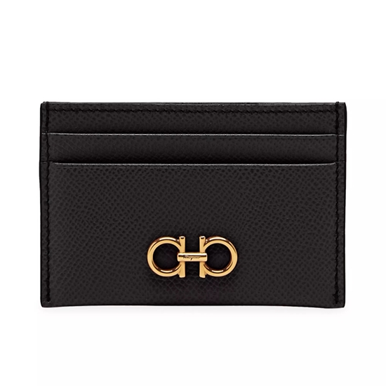 Picture of Ferragamo Gancini Credit Card Holder - Black/Gold