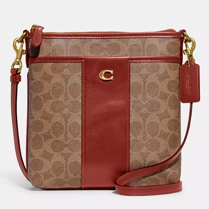 Picture of Coach Signature Kitt Messenger Crossbody Bag -Brass/Tan Brown