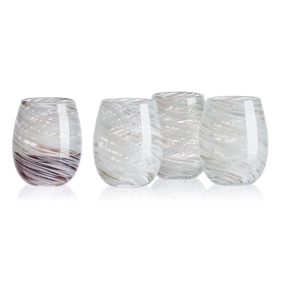 Picture of Mikasa Color Swirl Gray 16oz. Stemless Wine Glasses - Set of 4