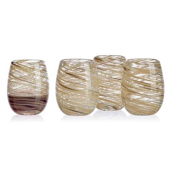 Picture of Mikasa Color Swirl Honey 16oz. Stemless Wine Glasses- Set of 4