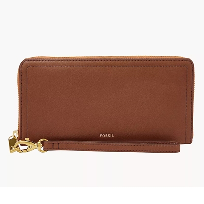 Picture of Fossil Logan RFID Zip Around Clutch - Brown