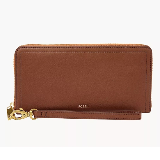 Picture of Fossil Logan RFID Zip Around Clutch - Brown