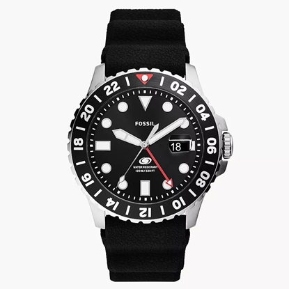 Picture of Fossil Blue GMT Stainless Steel Watch w/Black Silicone Strap