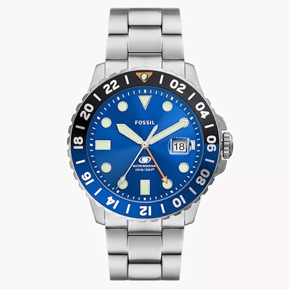 Picture of Fossil Blue GMT Silver-Tone Stainless Steel Watch w/Blue Dial