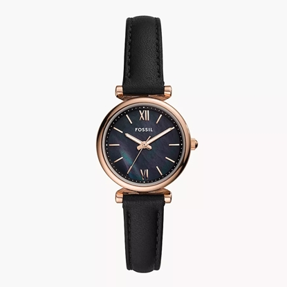 Picture of Fossil Carlie Mini Three-Hand Watch with Black Leather Strap