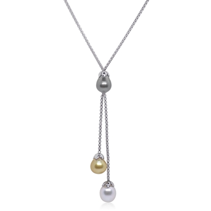 Picture of ALOR Chain & Tri-Colored Pearl Lariat Necklace - Grey