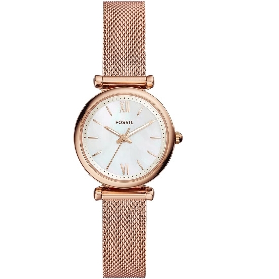 Picture of Fossil Carlie Mini Rose Gold-Tone Mesh Watch with White Dial