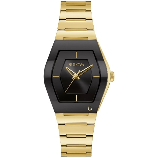 Picture of Bulova Ladies' Futuro Gemini Gold-Tone Watch with Black Dial