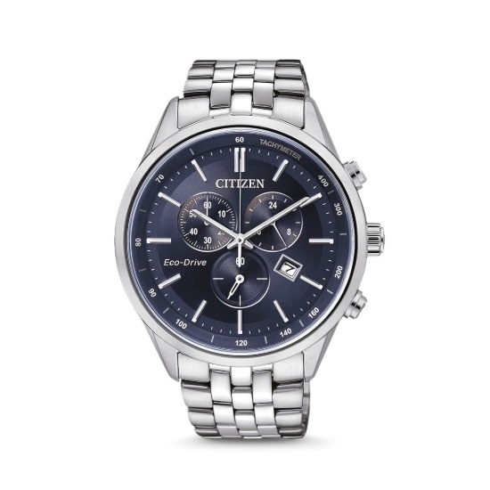 Picture of Citizen Eco-Drive Chrono Dress Steel Watch with Blue Dial
