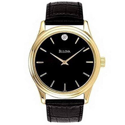 Picture of Bulova Men's Watch with Leather Strap & Black Dial w/ Diamonds