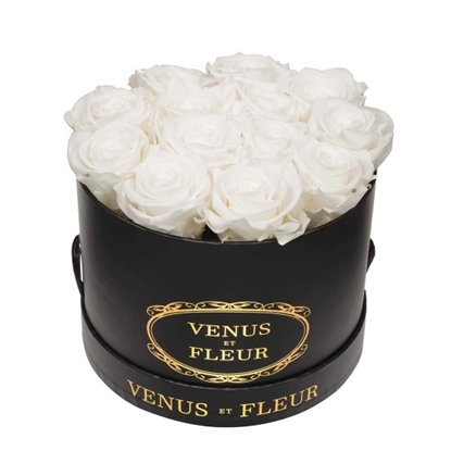 Picture of Venus et Fleur Small Round Black Classic - Pure White Roses