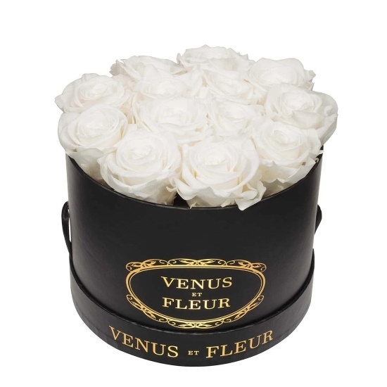 Picture of Venus et Fleur Small Round Black Classic - Pure White Roses