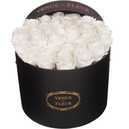 Picture of Venus et Fleur Large Round Black Classic - Pure White Roses