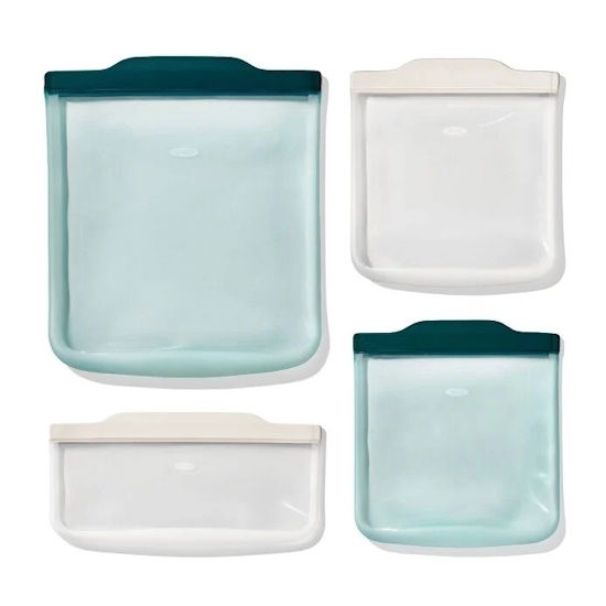 Picture of OXO 4-Piece Silicone Reusable Bag Set - Oat/Lagoon