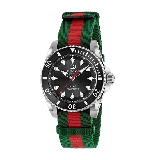 Picture of Gucci Dive 40mm Stainless Steel Watch w/ Green/Red Nylon Strap
