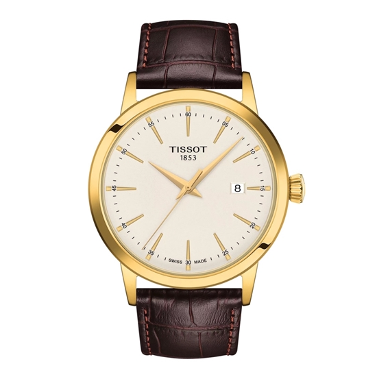 Picture of Tissot Classic Dream 42mm Gold-Tone Watch w/ Brn Leather Strap