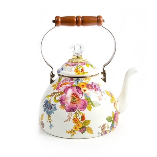 Picture of MacKenzie-Childs White Flower Market 3-Qt. Tea Kettle