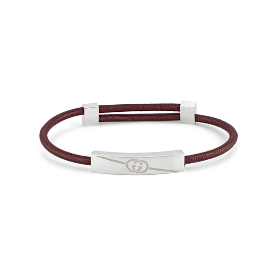 Picture of Gucci Tag Bracelet  - Silver & Red Leather Nappa