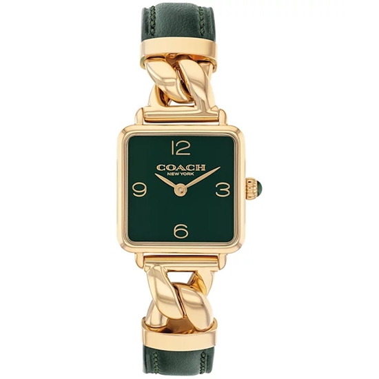 Picture of Coach Cass Gold-Tone & Dark Green Leather Calfskin Strap Watch