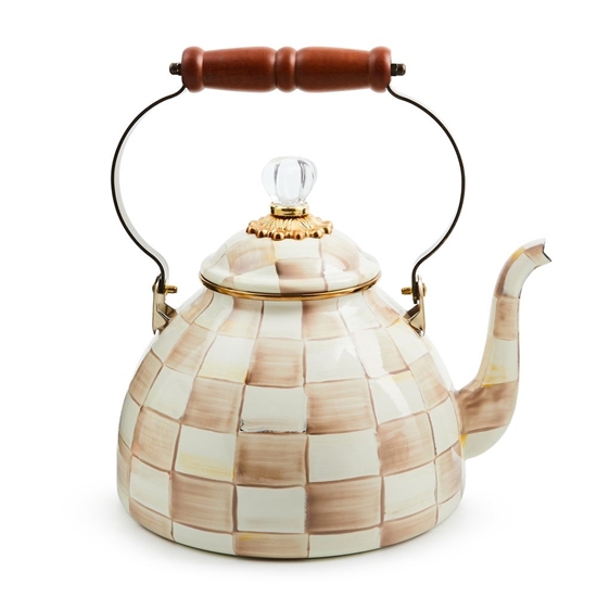 Picture of MacKenzie-Childs Mocha Check 3-Quart Tea Kettle