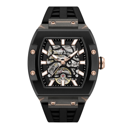 Picture of Kenneth Cole Skeleton Auto Silicone Watch - Black/Gold Dial