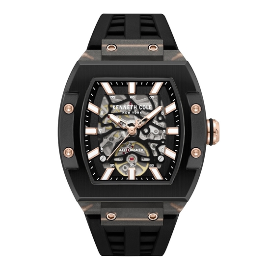 Picture of Kenneth Cole Skeleton Auto Silicone Watch - Black/Gold Dial