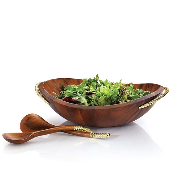 Picture of Nambe Braid Gold Salad Bowl with Servers