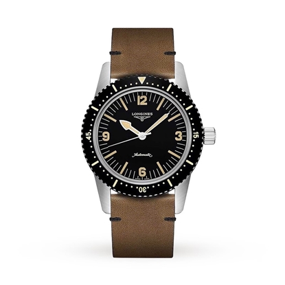 Picture of Longines Heritage Auto Watch with Brown Strap and Black Dial