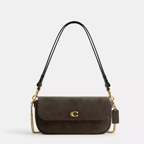 Picture of Coach Suede Brook Flap Chain Bag - Olive