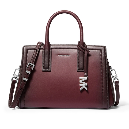 Picture of Michael Kors Laila Small Burnished Leather Satchel - Oxblood