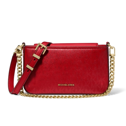 Picture of Michael Kors Bryant Smll Metallic Signature Pouchette- Crimson