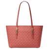 Picture of Michael Kors Quinn Medium Signature/Leather Tote - Crimson Mlt