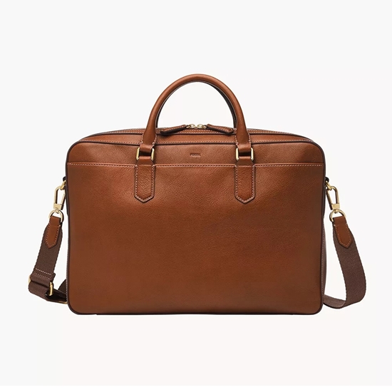 Picture of Fossil Asher Leather Briefcase - Medium Brown