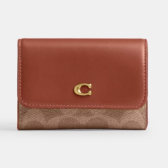 Picture of Coach Essential Flap Card Case Signature Canvas-Brass/Caramel