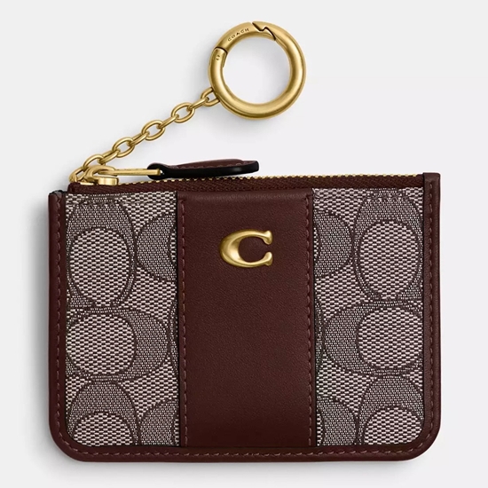 Picture of Coach Essential Mini Id Card Case Signature Jacquard-Brass/Oak