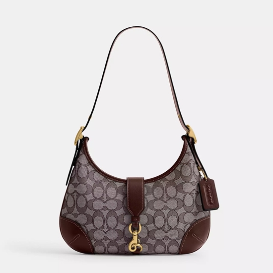 Picture of Coach Hamptons Hobo Bag In Signature Jacquard-Brass/Oak Maple