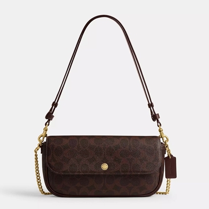 Picture of Coach Brook Flap Chain Bag In Signature Canvas - Brass/Maple