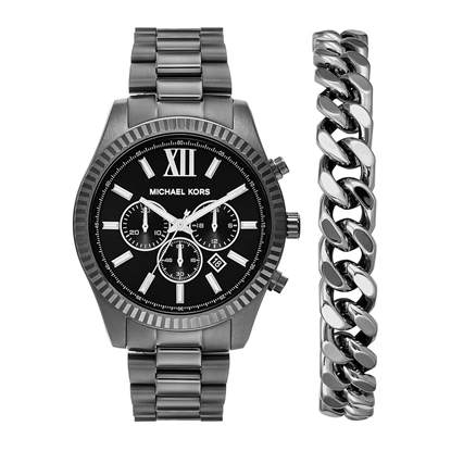 Picture of Michael Kors Oversized Lexington Gunmetal Watch & Bracelet Set