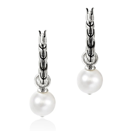 Picture of John Hardy 16mm Sterling Silver Essential Pearl Hoop Earring