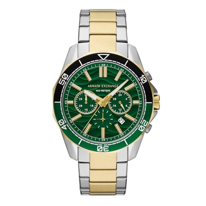 Picture of Armani Exchange Spencer Chrono Two-Tone Watch with Green Dial