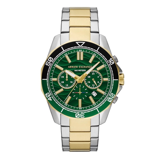 Picture of Armani Exchange Spencer Chrono Two-Tone Watch with Green Dial