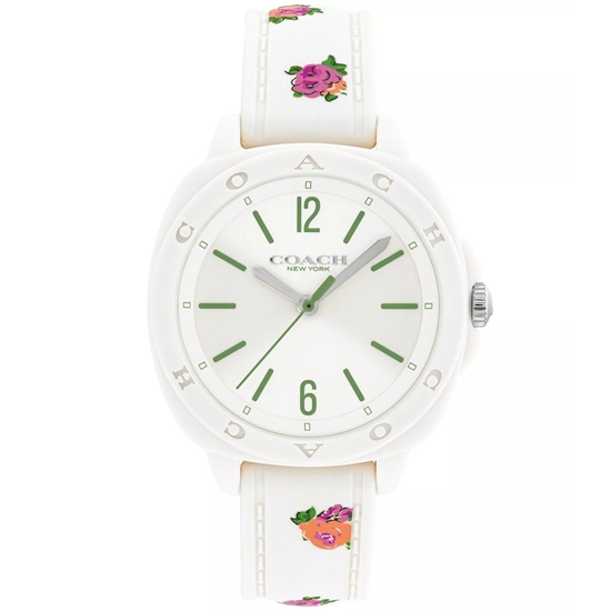 Picture of Coach Kitt Chalk-Tone Watch with Floral Print Silicone Strap