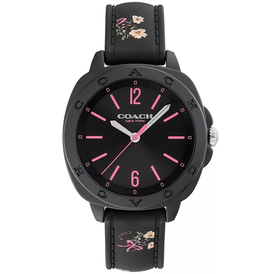 Picture of Coach Kitt Watch with Floral Print Strap and Black Dial