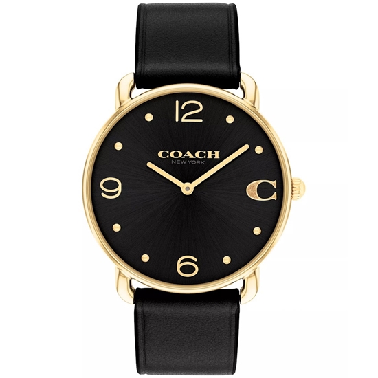 Picture of Coach Elliot Gold-Plated Watch with Black Leather Strap