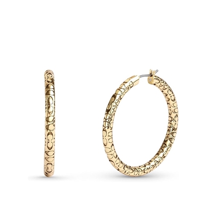 Picture of Coach Quilted Logo Hoop Earrings - Gold