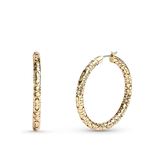 Picture of Coach Quilted Logo Hoop Earrings - Gold