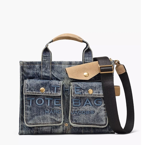 Picture of Marc Jacobs Denim Suede Pocket Medium Tote - Dark Wash Indigo