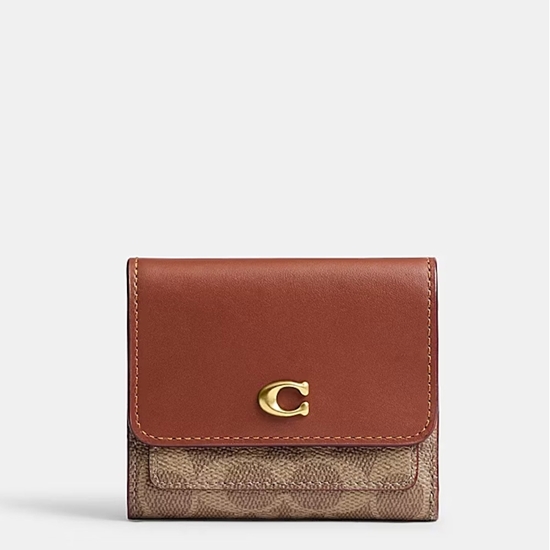 Picture of Coach Signature Mila Small Flap Wallet - Tan Caramel