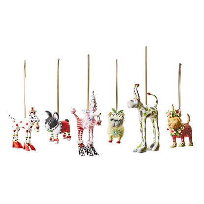 Picture of MacKenzie-Childs Patience Brewster Set of 6 Mini Dog Ornaments
