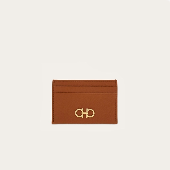 Picture of Ferragamo Gancini Credit Card Holder - Natural Brown